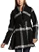 Jessica Simpson Women's Black And White Plaid Coat With Toggle Closure - 72117,Black/White,Large
