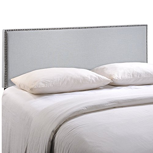 LexMod Region King Nailhead Upholstered Headboard, King, Gray