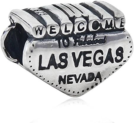 Hoobeads Welcome to Las Vegas Nevada Charms Authentic 925 Sterling Silver Travel Vocation Charms Bead for Bracelet (Las Vegas)