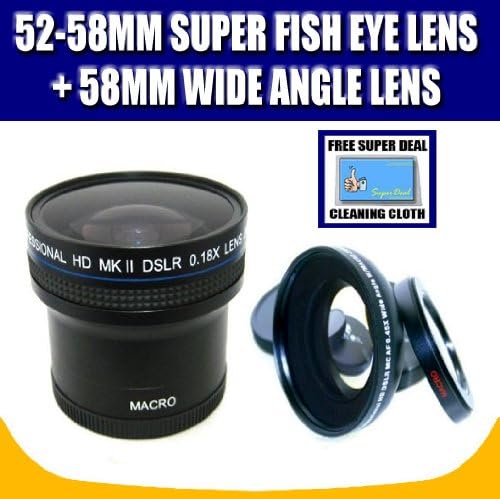 Zeikos ZE-1858F 52/58mm 0.18X Super Fisheye Lens and Zeikos ZE-WA58B 58mm Wide Angle Lens with Exclusive FREE Complimentary Super Deal Micro Fiber Lens Cleaning Cloth
