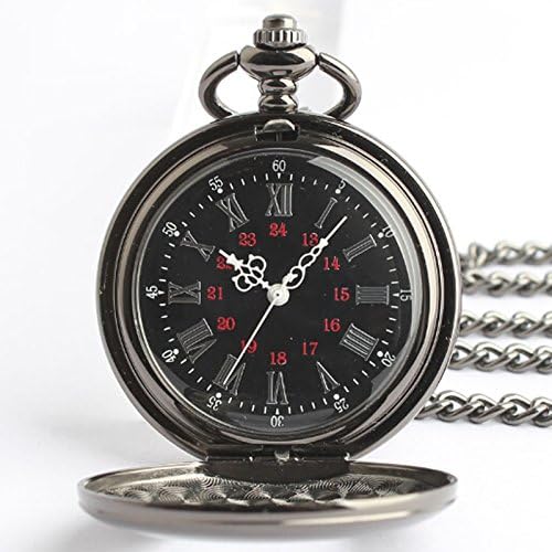 Modern Roman and Arabic Numbers Dual display Mens Black Smooth Stainless Steel Case Simple luxury Half Hunter Pendant Mechanical Pocket Watch Gift for Men Man Unisex