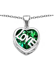 Original Star K (tm) Large Love Heart Pendant with 15mm Heart Shape Simulated Emerald in 925 Sterling Silver