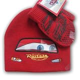 Boy's Disney Pixar Cars Lightening Mcqueen Red Knit Beanie Hat and Mitten Set - Toddler