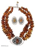 Amber jewelry set, 'Honey Sea' 0.8 W 16.5 L