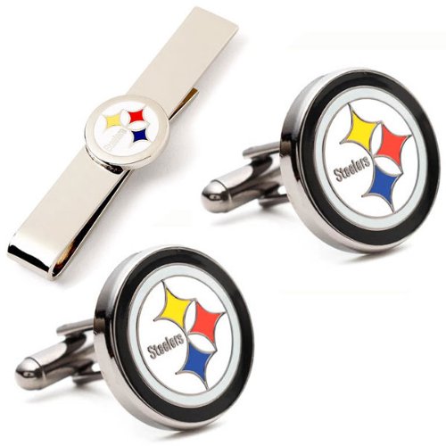 Pittsburgh Steelers NFL Football Cufflinks with Matching Tie Bar Set