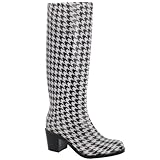 Capelli New York Ladies Shiny Hounds Tooth and Zipper Ladies City Slicker Rainboot