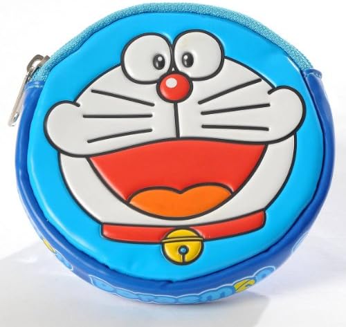Doraemon Open Smiley Mouth Face Coins Cards Cosmetics 3D Single Round Pouch Blue