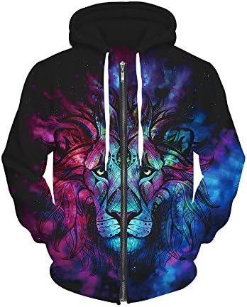 ROSEBE Men Unisex Couple 3D Digital Printing The Dark Lion King Thicken Drawstring Hoodie Sweatshirt Polluver