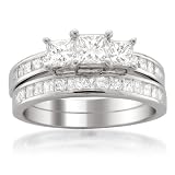 14k White Gold Princess-cut Three-Stone Diamond Bridal Set Ring (2 cttw, H-I, I1-I2)