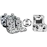 New Premium Grade 15 Pieces COW Print Low Back Front Car Seat Cover Rear Bench Cover with Head Rest Covers and 4 Pieces Floor Mats Set