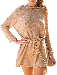 A-line Long Sleeves Winter Sweater  Dress With a Sash 
