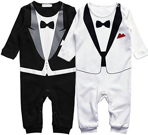 Goldensat 0-2 Y Baby Boy Rompers Wedding Tuxedo Suit Bowtie Bodysuit
