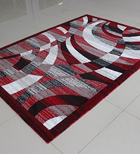 Homemusthaves Super Soft Geometric Carpet Rug Modern Contemporary Polyester Area Rug Carpet Living Room Bedroom Rug Carpet (4x6 Feet, Red Black)