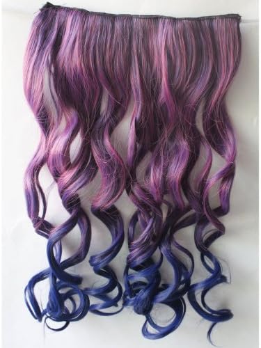 Ombre Dip-dye Color Clip in Hair Extension 55-60cm Length rose red to purple, Long curly for Fashion Girls Ruby-002