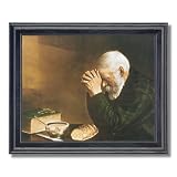 Daily Bread Man Praying At Dinner Table Grace Religious Picture Black Framed Art Print
