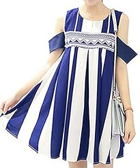 Chiffon Striped Print Off the Shoulder Tank Mini Dress 