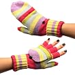 Winter Wool Stripe Flip Fingerless Gloves Glomitt Pink with Multi-Colors