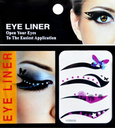 niceeshop(TM) 4 Pairs Fashion Adhesive Butterfly Star Flowers Temporary Tattoos Transferable Eyeshadow Eyeliner/Eyes Stickers-Black & Pink