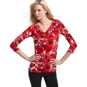 Buy AK Anne Klein Top, Three Quarter Sleeve Cowl Neck Floral by Anne Klein New York