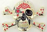 Red / Clear Crystal Gold Skull Belt Buckle Pirate POTC