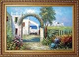 IMAGE OF Mediterranean Oil Painting 24 x 36 inches, with Exquisite Dark Gold Wood Frame
