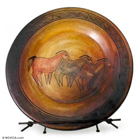 Ceramic plate, 'Prehistoric Horses' by NOVICA