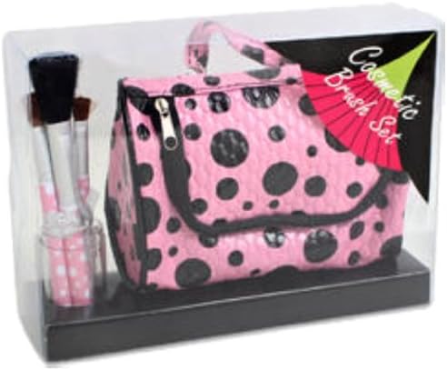 6 - Piece Holiday Cosmetic Brush Set - 5 Piece Professional Pink Polka Dot Cosmetic Makeup Make Up Brush Gift Set with Polka Dot Zippered Cosmetic Bag Case