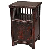 Handmade Antique-Style 26" Black & Red Crackled Wood Accent / End Table With Cabinet Space