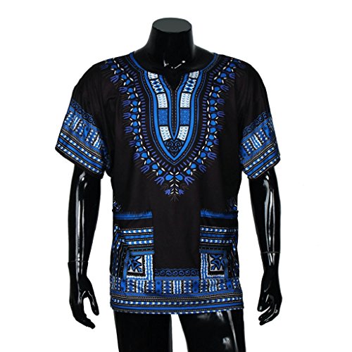 MoKingTop Traditional Unisex African Print Dashiki Shirt Pocket Blouse Tops