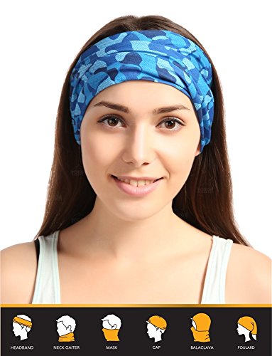 12-in-1 Headband [Camo] - Versatile Lightweight Sports & Casual Headwear - Wear as a Bandana, Neck Gaiter, Balaclava, Helmet Liner, Mask & More. Constructed with High Performance Moisture Wicking Microfiber.