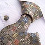 NEW Y&g Designer Hand Made Grey Blue Orange Checkers 100% Jacquard Woven Pure Silk Mens Neck Tie Neckwear and Cuff Links Cufflinks and Handkerchiefs Set H4002