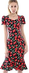 Floral Print Cotton  Vintage Cocktail Short Puff Sleeves Tunic  With Ruffles