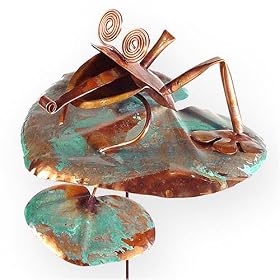 Copper Frog on Lily Pad Sculpture & Garden Stake