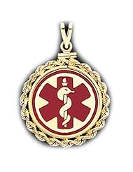 14K Yellow Gold Medical Alert ID Alert Round Pendant Charm