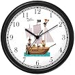 Pirate Ship - Pirate Theme Wall Clock by WatchBuddy Timepieces (Black Frame)