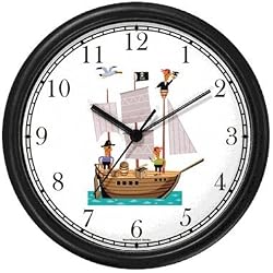 Pirate Ship - Pirate Theme Wall Clock by WatchBuddy Timepieces (Black Frame)