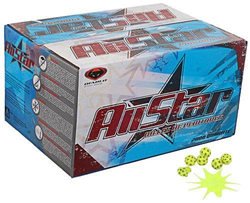 Diablo All Star Paintballs – 2000 Rounds – Clear Shell – Neon Yellow Fill