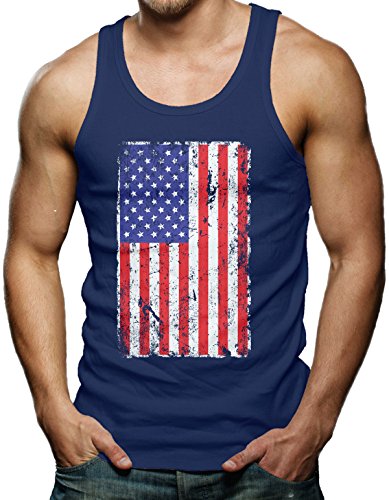 Oversize Distressed American Flag - USA Men's Tank Top T-shirt (Medium, NAVY BLUE)