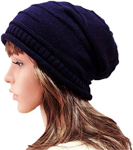 Vwhite Women's Winter Warm Slouch Soft Skull Knit Crochet Stripe Snowboard Hat Navy