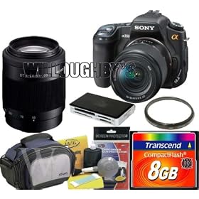 Sony Alpha DSLRA350X 14.2MP Digital SLR Camera W/ DT 18-70mm f/3.5-5.6 & DT 55-200mm f/4-5.6 Zoom Lenses + Transcend 8GB Compact Flash 133x + 55mm UV Filter + Willoughbys Starter Kit