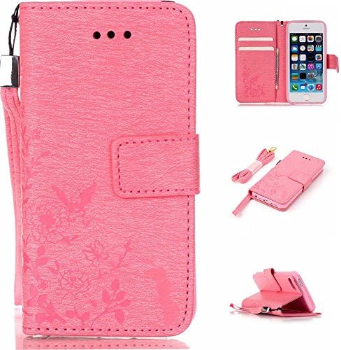 5S Case,5SE Case iPhone 5 Case,iPhone5SE Case, Flip Cover Wallet PU Leather with Stand Case for iPhone 5S/5SE,Case for iPhone 5S (Pink)