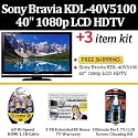 Sony Bravia KDL-40V5100 40" 1080p LCD HDTV + 6ft High HDMI Cable + Screen Cleaning Kit + 3 YR Extended IN Home TV Warranty