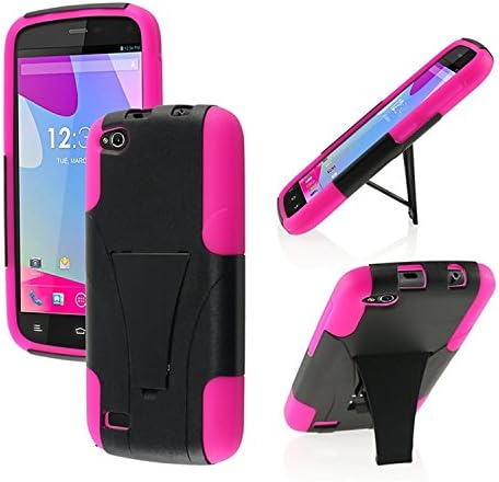 HRW T-Stand Cover Case Compatible With BLU Life Play X, Black/Hot Pink