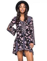 Lace-Up General Print Viscose Bell Sleeves Peasant Dress 