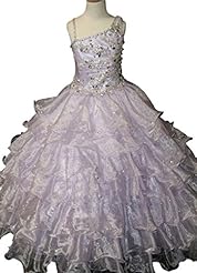 Girls Beaded Crystals Sequined Crystal Lace  One Shoulder Organza Floor Length  Ball Gown Flower-Girl Dress/Pageant Dress 