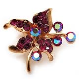 Tiny Magenta Crystal Flower Pin Brooch (Gold Tone)