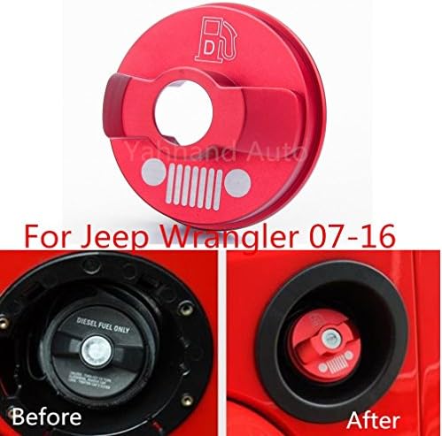 Yahhand Auto Aluminum Alloy Inner Fuel Filler Cover Gas Tank Cap for Jeep Wrangler 2007-2016 (Red)