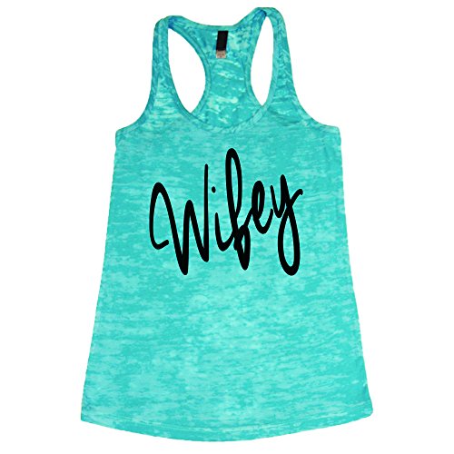 She Squats Clothing Wifey Burnout Gym Tank Top Aqua Blue Medium