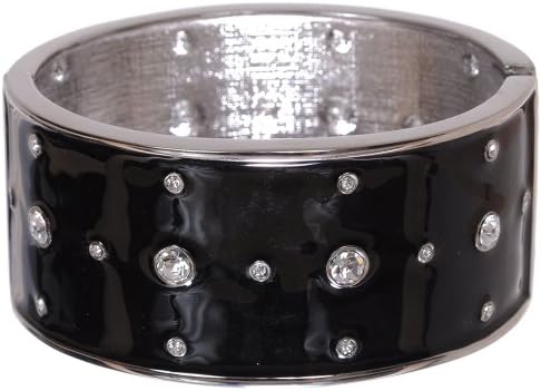 Elegant Night Simple Line Two Size Round Diamond Accent Black Silver Plated Cubic Zirconia Forearm Bangle Bracelet