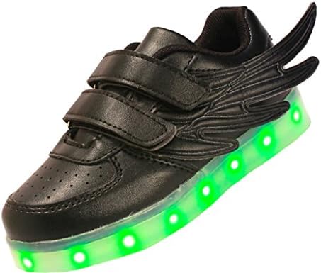 ERUPT Wings 7 Colors Light Up Shoes High Top Sports Sneakers For Boys with led shoelace, black, 26M